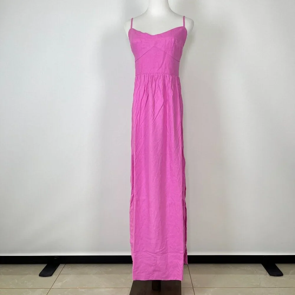 NWOT Farm Rio Linen Blend Pink Sleeveless Midi Dress Size XS - Picture 2 of 9